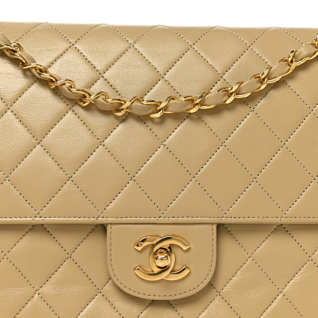 Lambskin Quilted Medium Double Flap Beige At My store