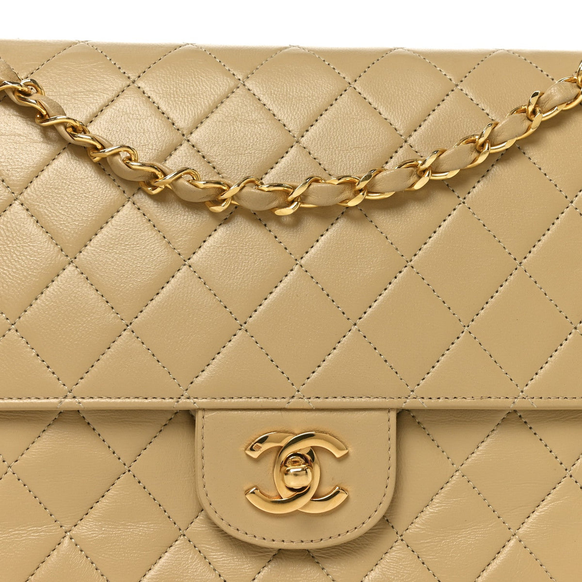 Lambskin Quilted Medium Double Flap Beige At My store