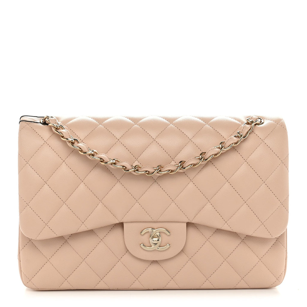 Caviar Quilted Jumbo Double Flap Light Beige At My store