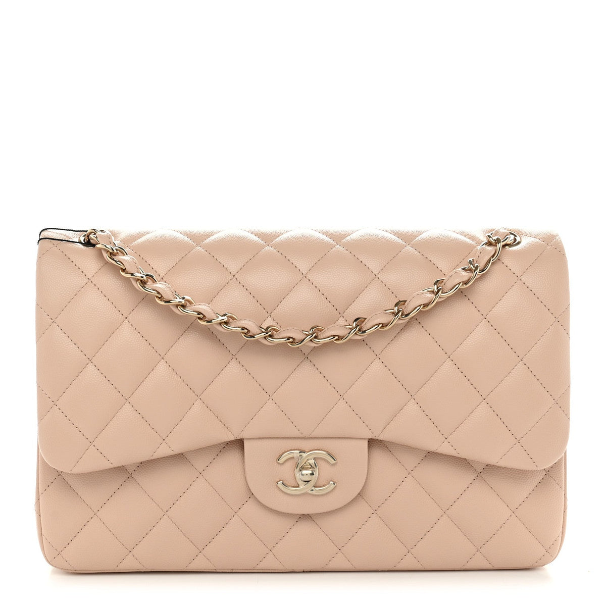 Caviar Quilted Jumbo Double Flap Light Beige At My store