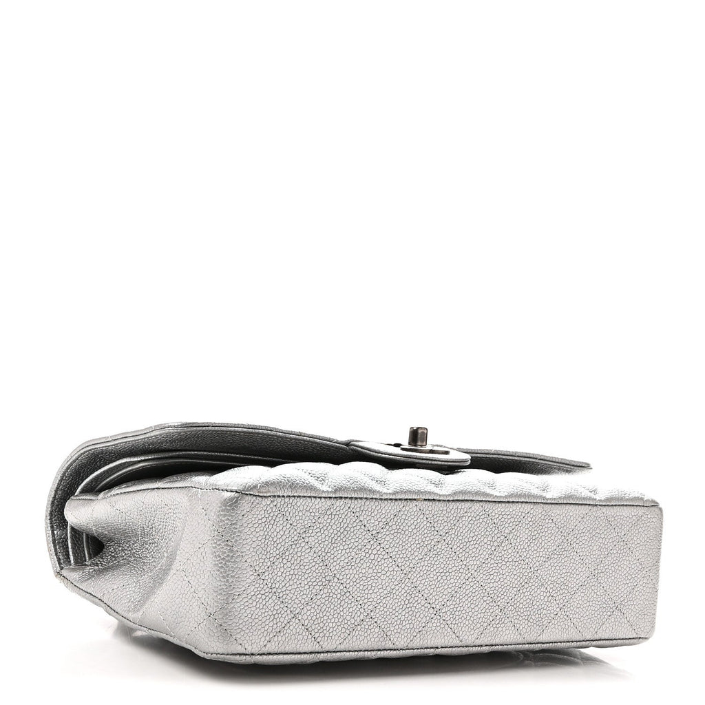 Metallic Caviar Quilted Medium Double Flap Silvery At My store