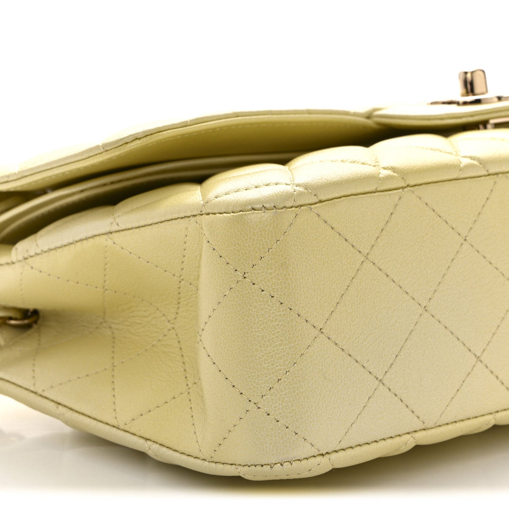 Cloudy Pearly Goatskin Quilted Medium Double Flap Light Yellow At My store