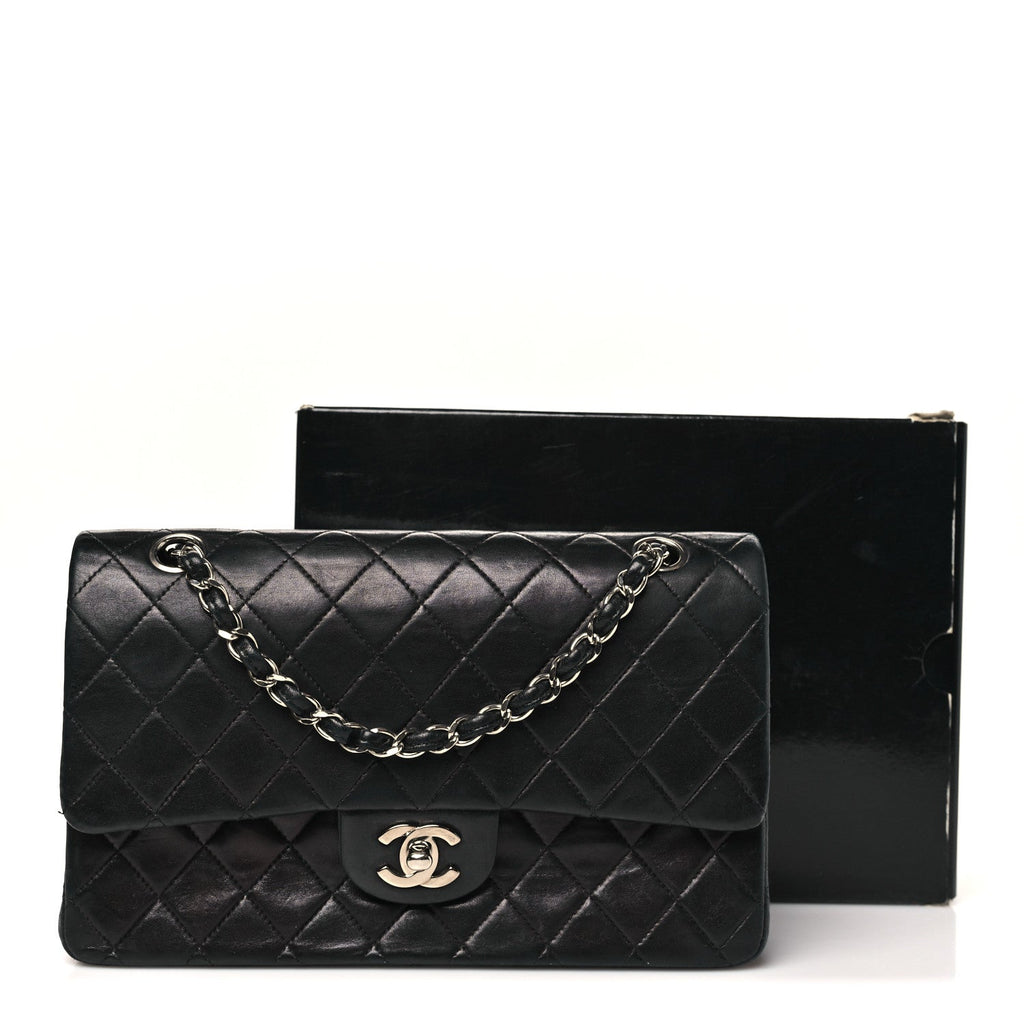 Lambskin Quilted Medium Double Flap Black At My store