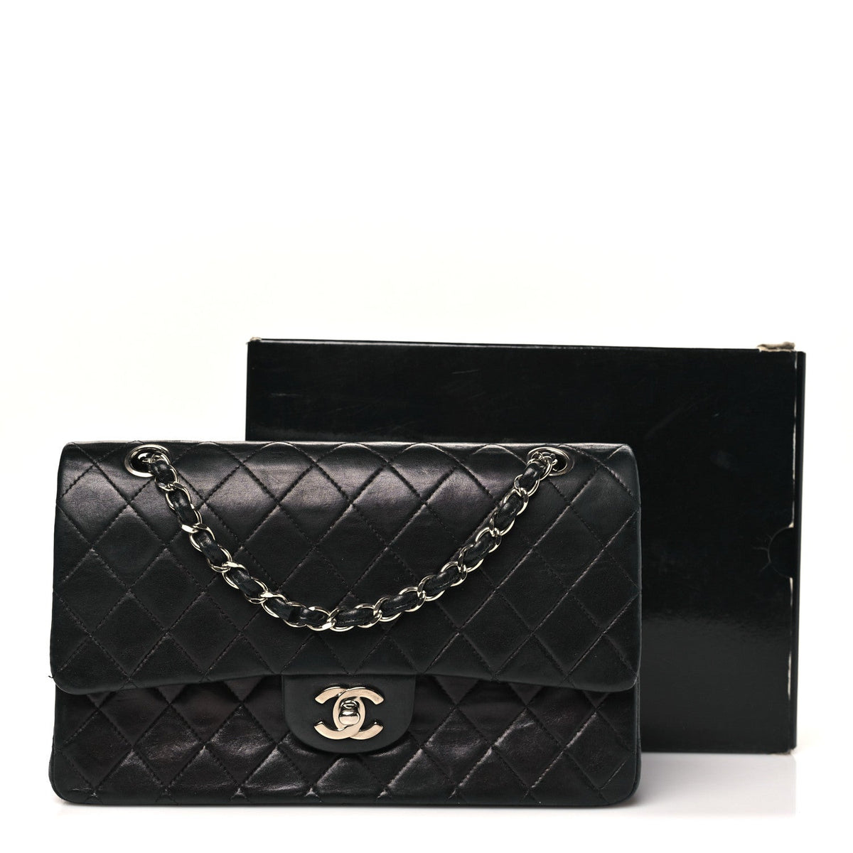 Lambskin Quilted Medium Double Flap Black At My store