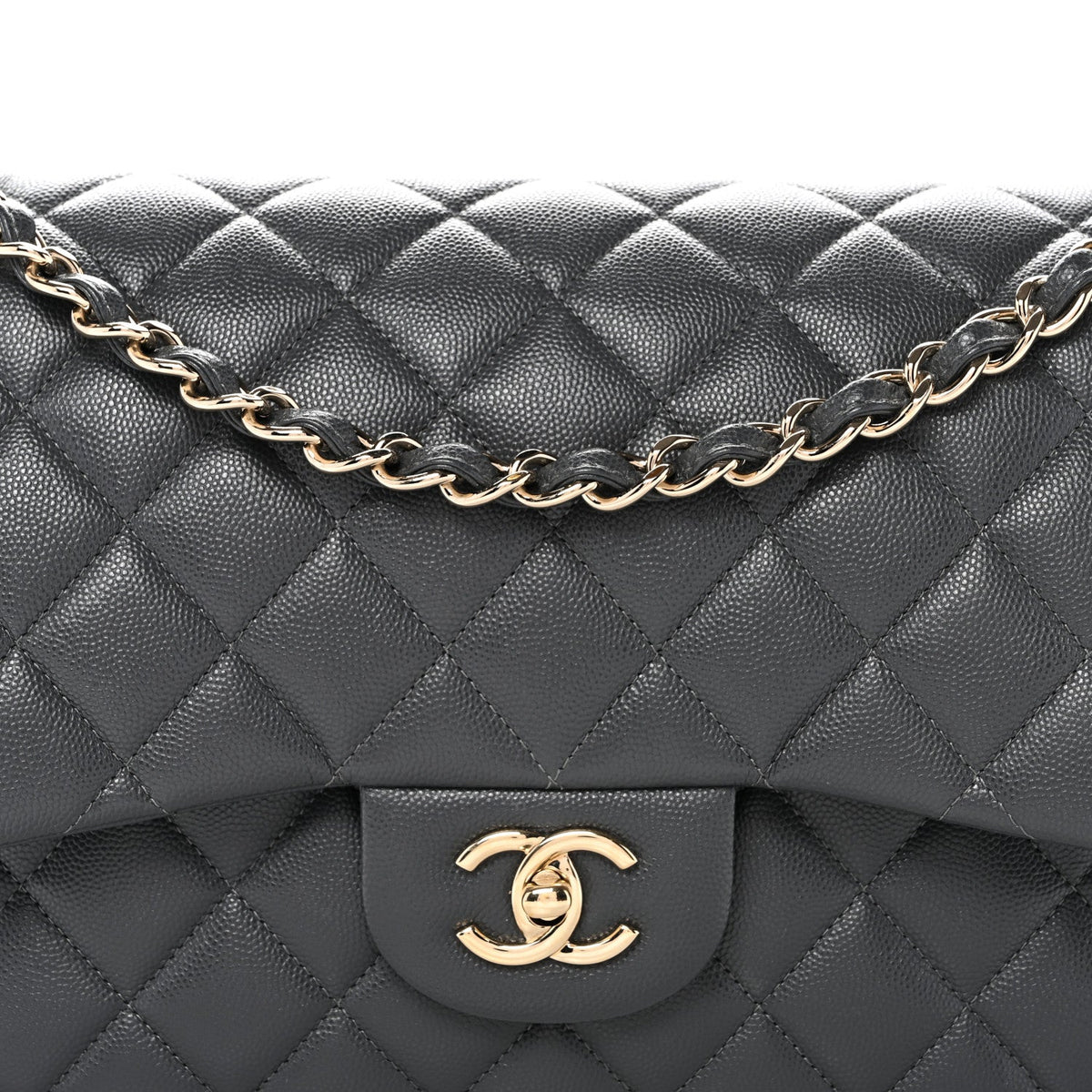 Caviar Quilted Jumbo Double Flap Dark Grey At My store