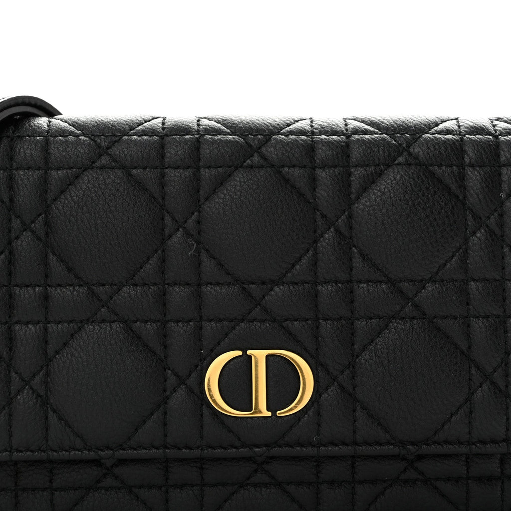 Supple Calfskin Caro Pouch with Chain Black AT My store