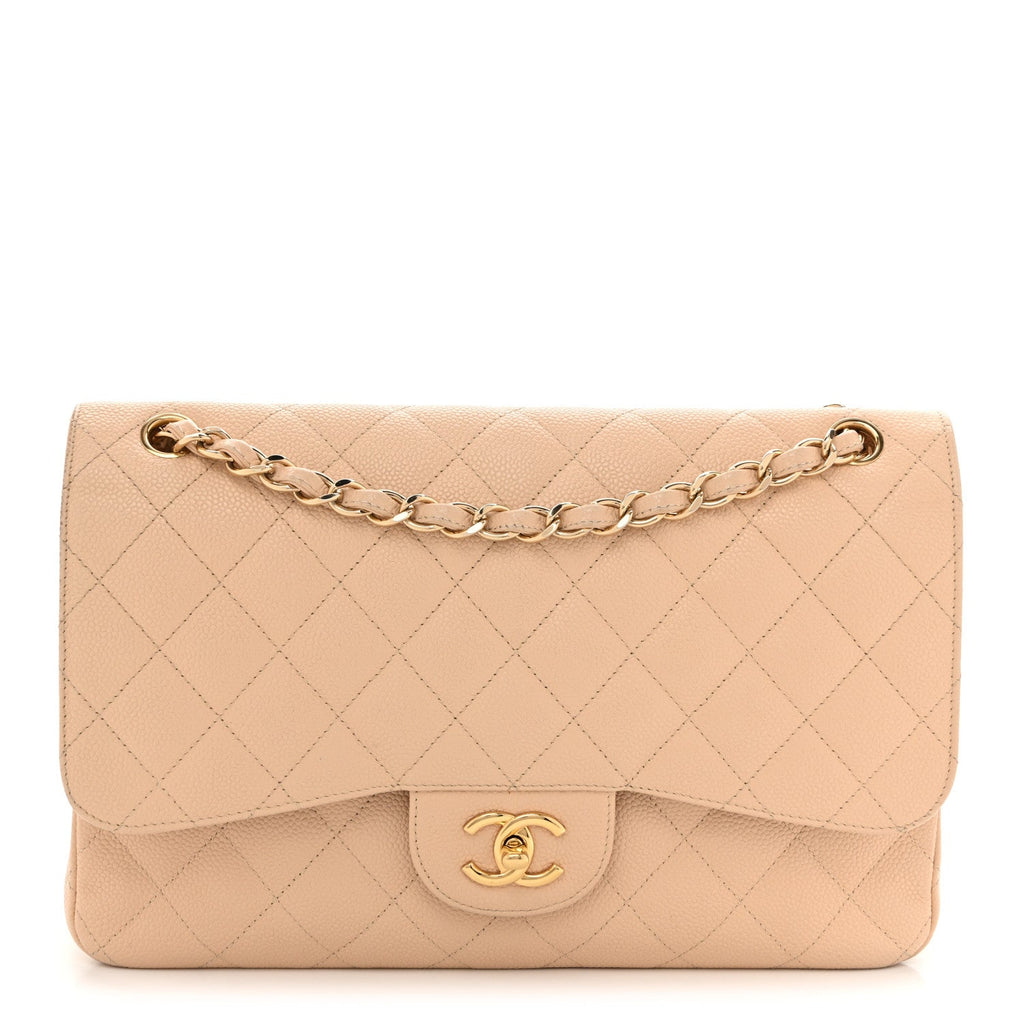Caviar Quilted Jumbo Double Flap Beige Clair At My store