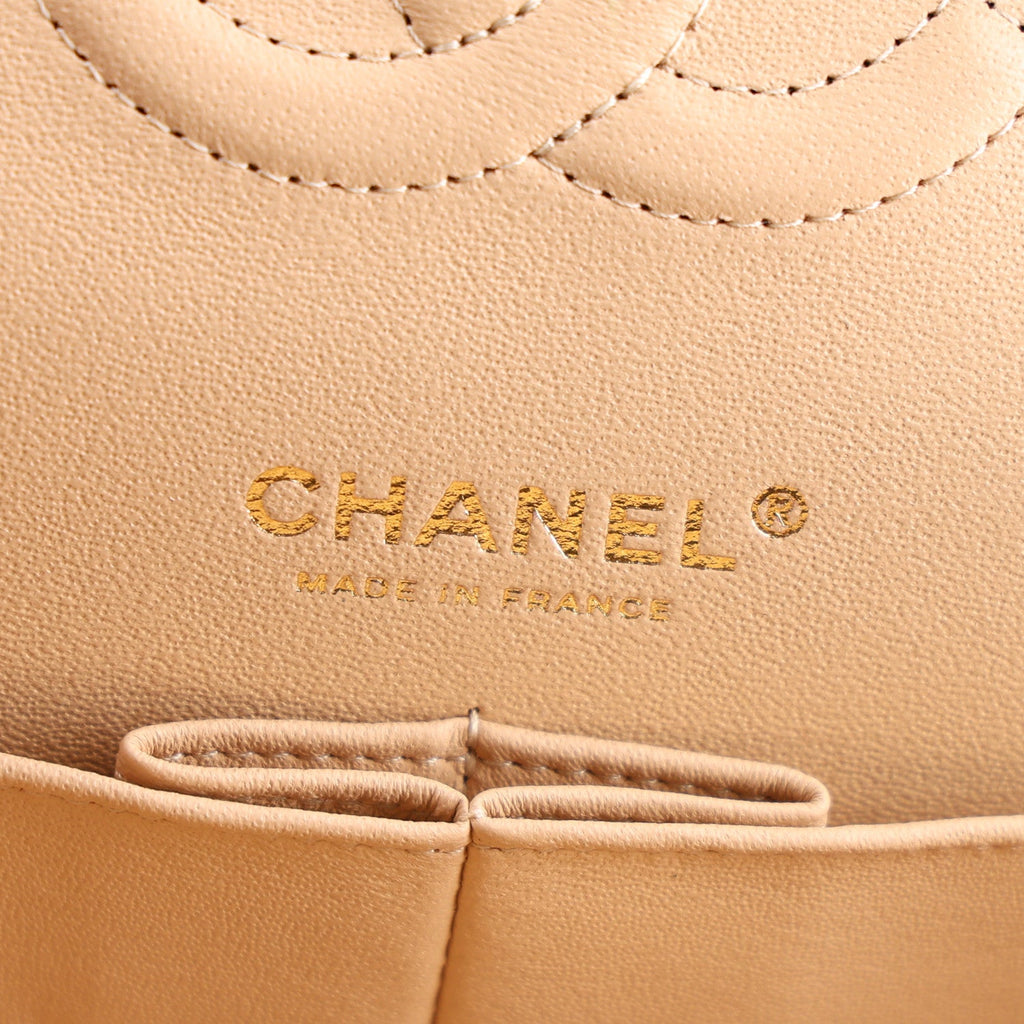 Lambskin Quilted Medium Double Flap Beige At My store