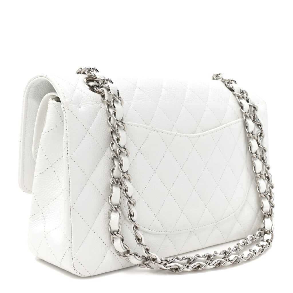 Caviar Quilted Medium Double Flap White At My store