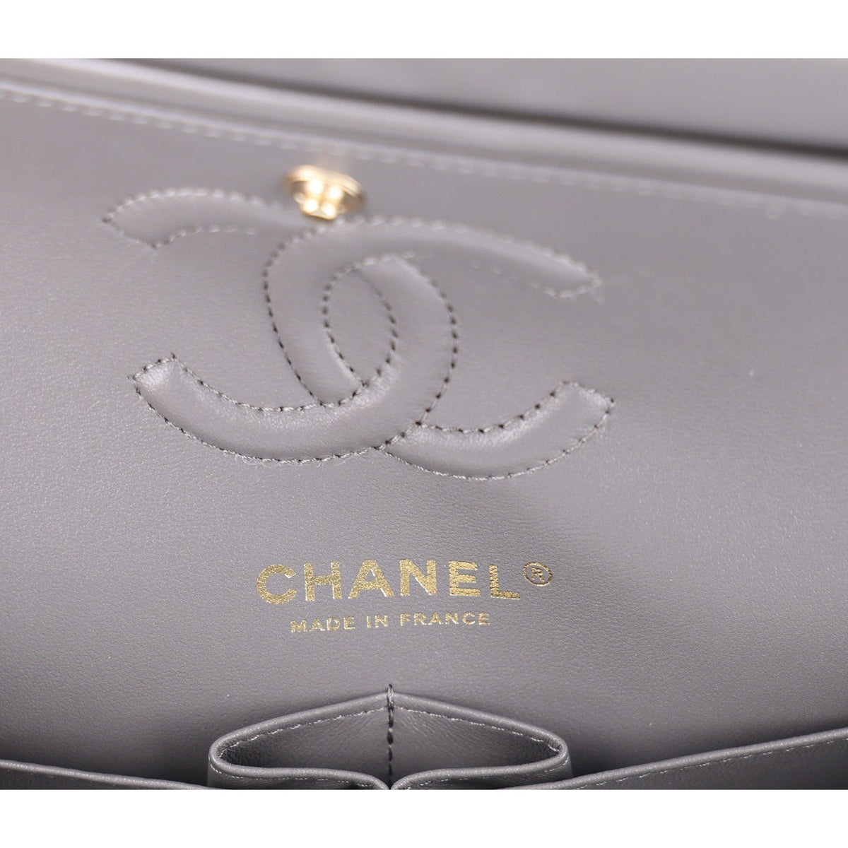 Lambskin Quilted Small Double Flap Grey At My store