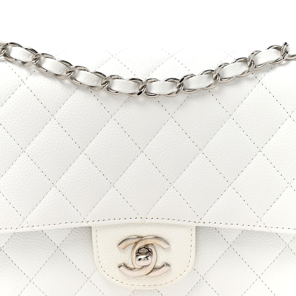 Caviar Quilted Medium Double Flap White At My store