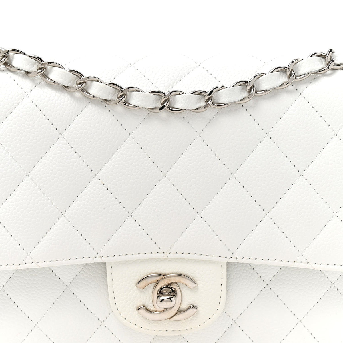 Caviar Quilted Medium Double Flap White At My store