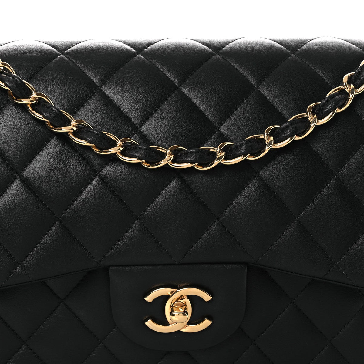 Lambskin Quilted Jumbo Double Flap Black At My store