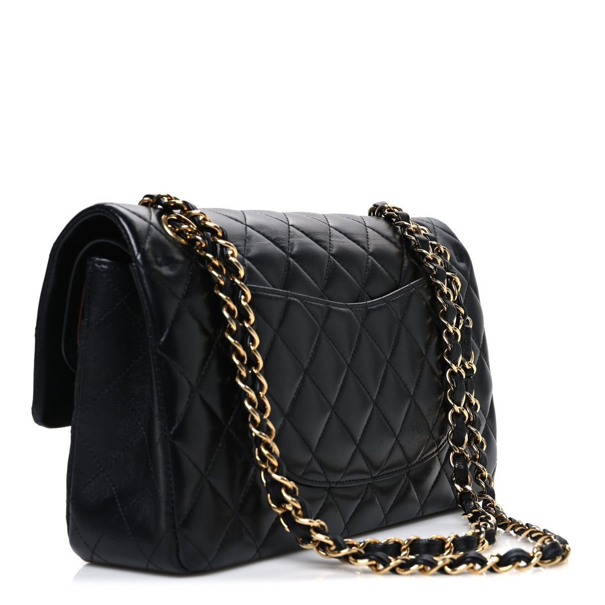 Lambskin Quilted Medium Double Flap Black At My store