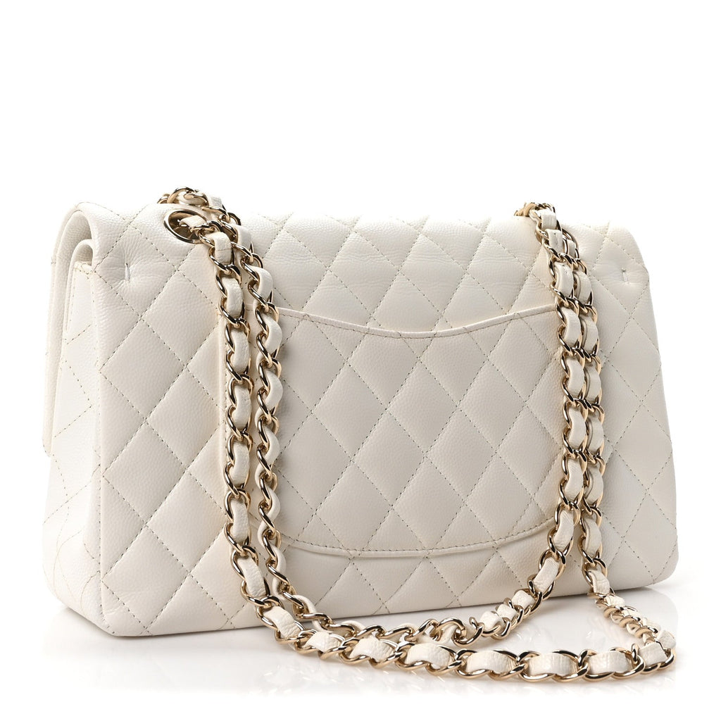 Caviar Quilted Medium Double Flap White At My store