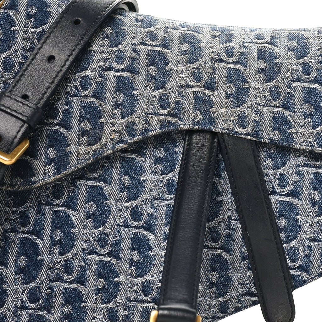 Denim Oblique Jacquard Saddle Bag With Strap Blue AT My store