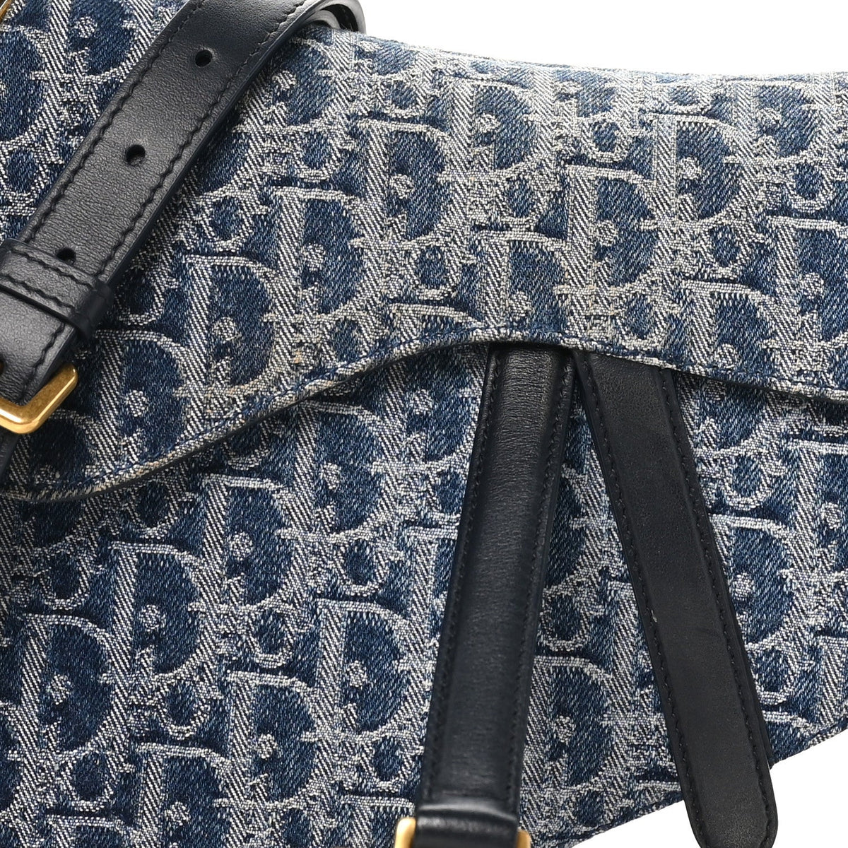 Denim Oblique Jacquard Saddle Bag With Strap Blue AT My store