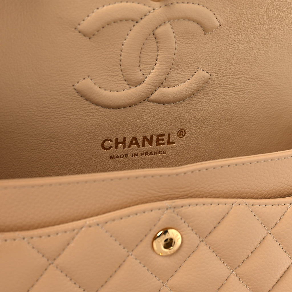 Caviar Quilted Small Double Flap Beige At My store