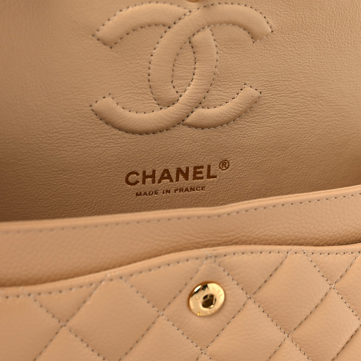 Caviar Quilted Small Double Flap Beige At My store