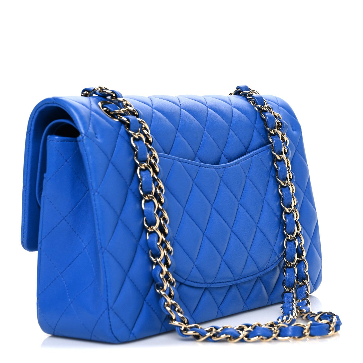 Lambskin Quilted Medium Double Flap Blue At My store