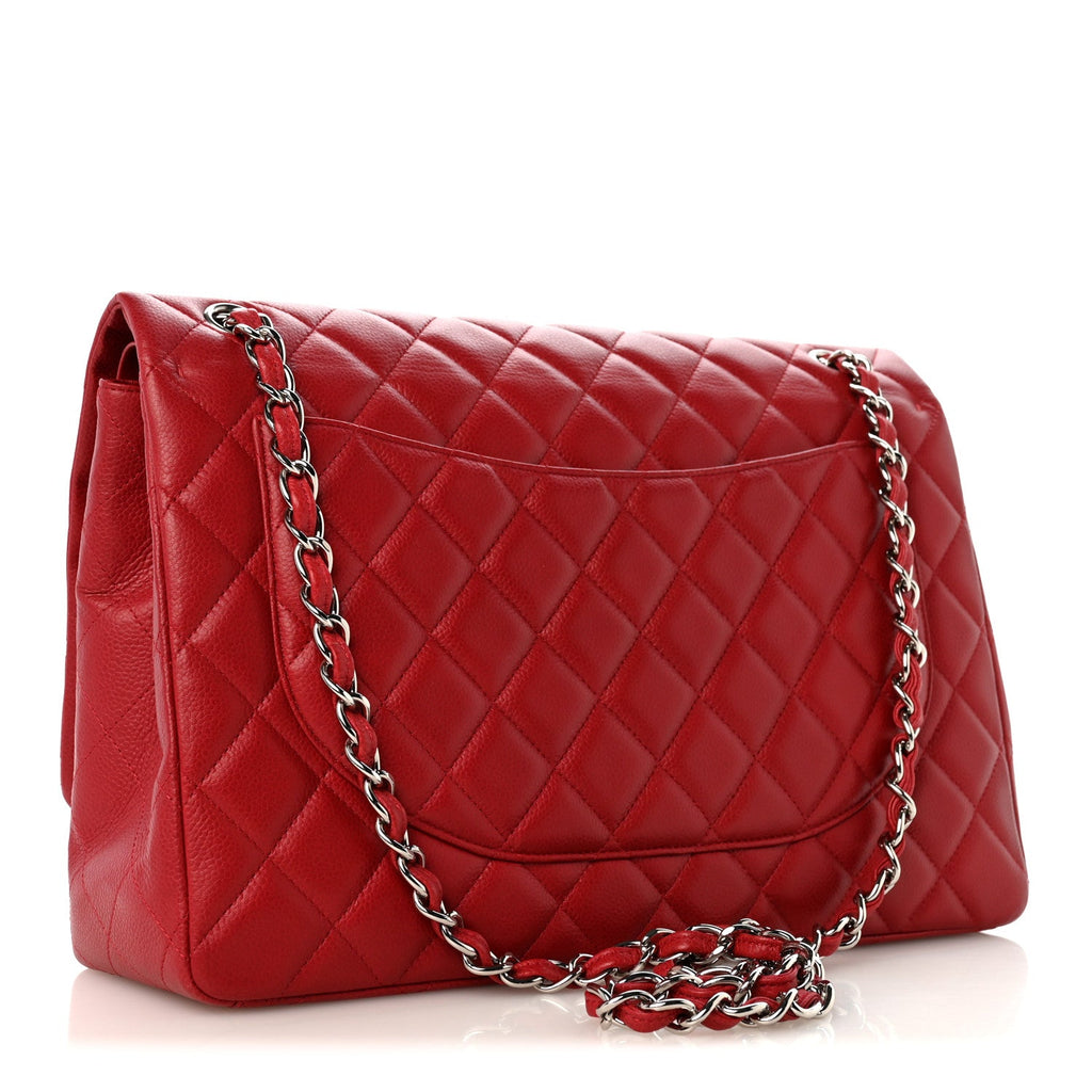 Caviar Quilted Maxi Double Flap Dark Red At My store