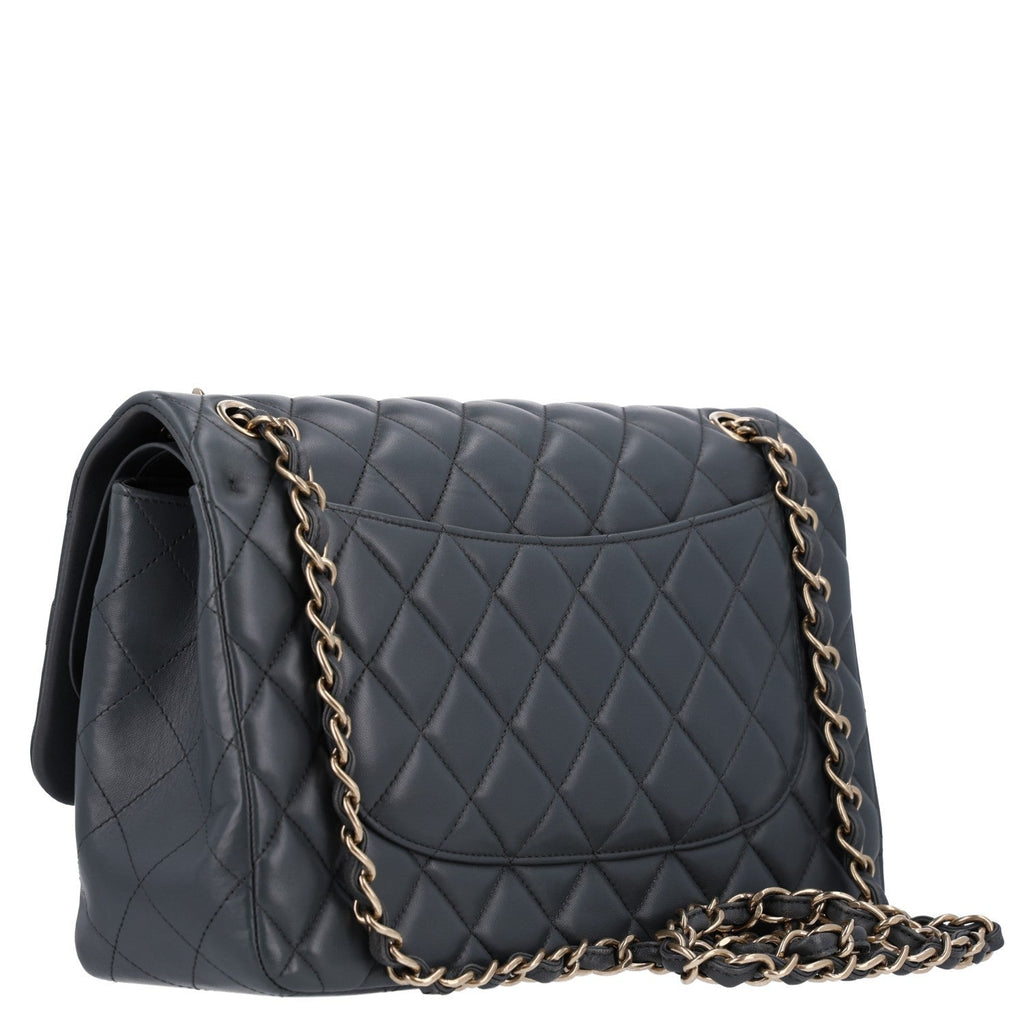 Lambskin Quilted Jumbo Double Flap Dark Grey At My store