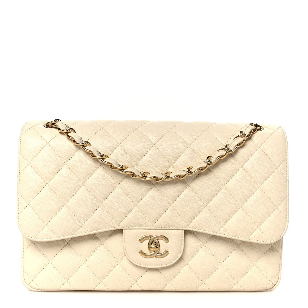Caviar Quilted Jumbo Double Flap White At My store