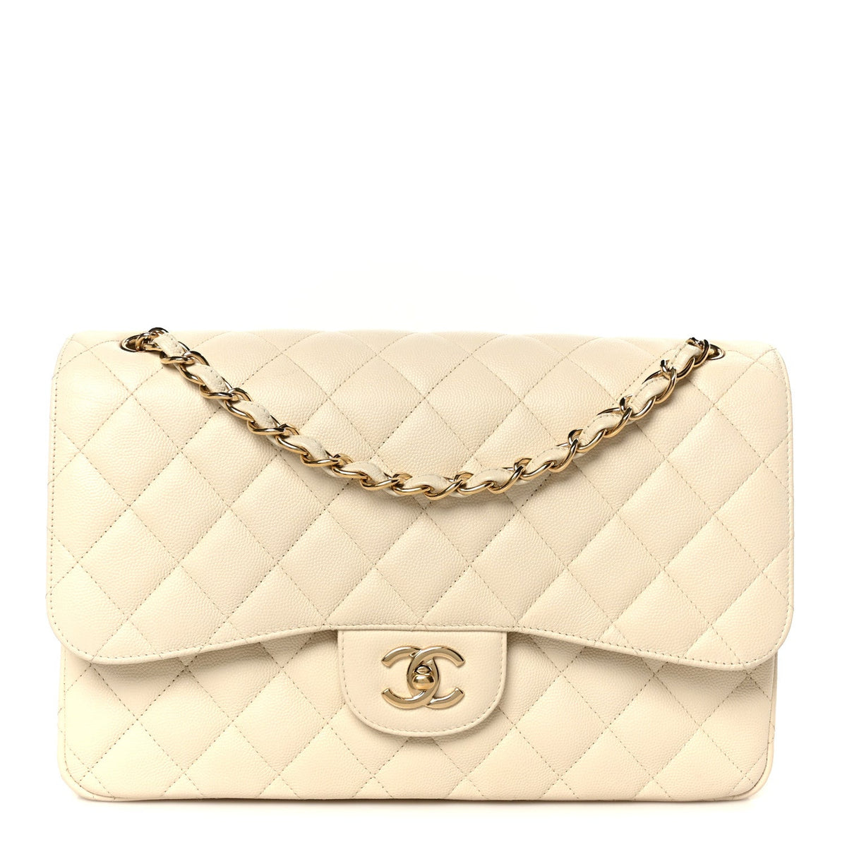 Caviar Quilted Jumbo Double Flap White At My store