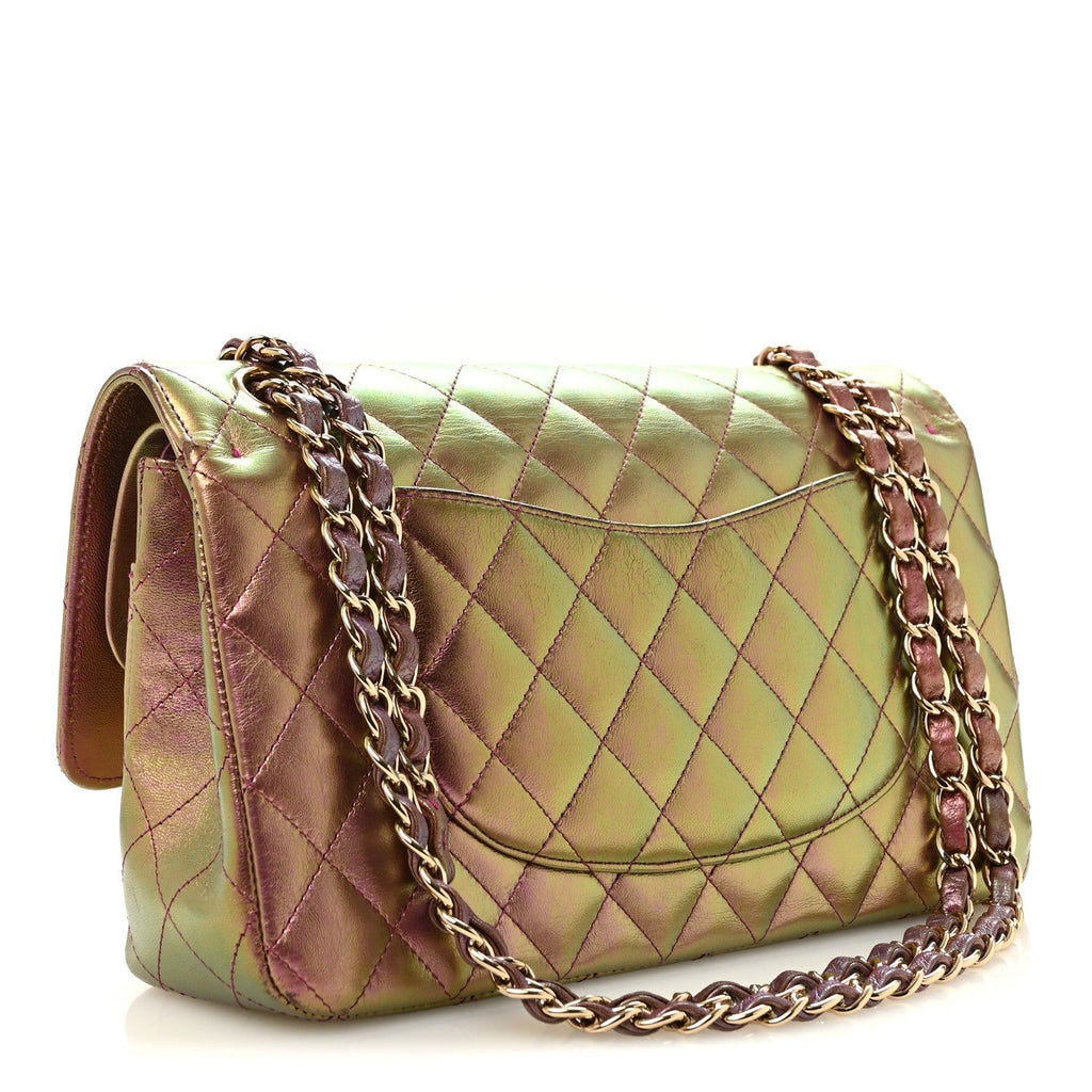 Iridescent Lambskin Quilted Medium Double Flap Purple At My store