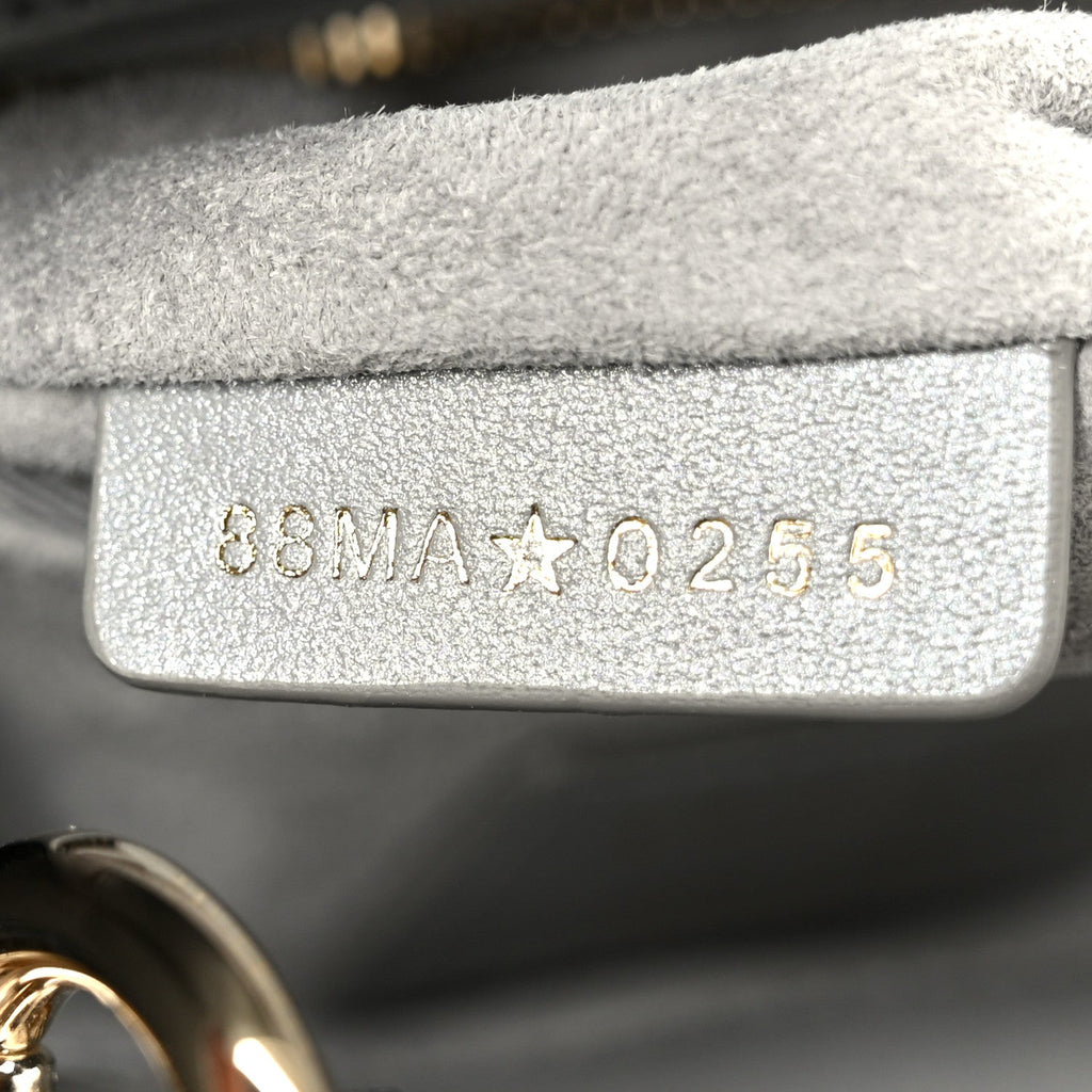 Metallic Lambskin Cannage Mini Lady Dior Grey AT My store
