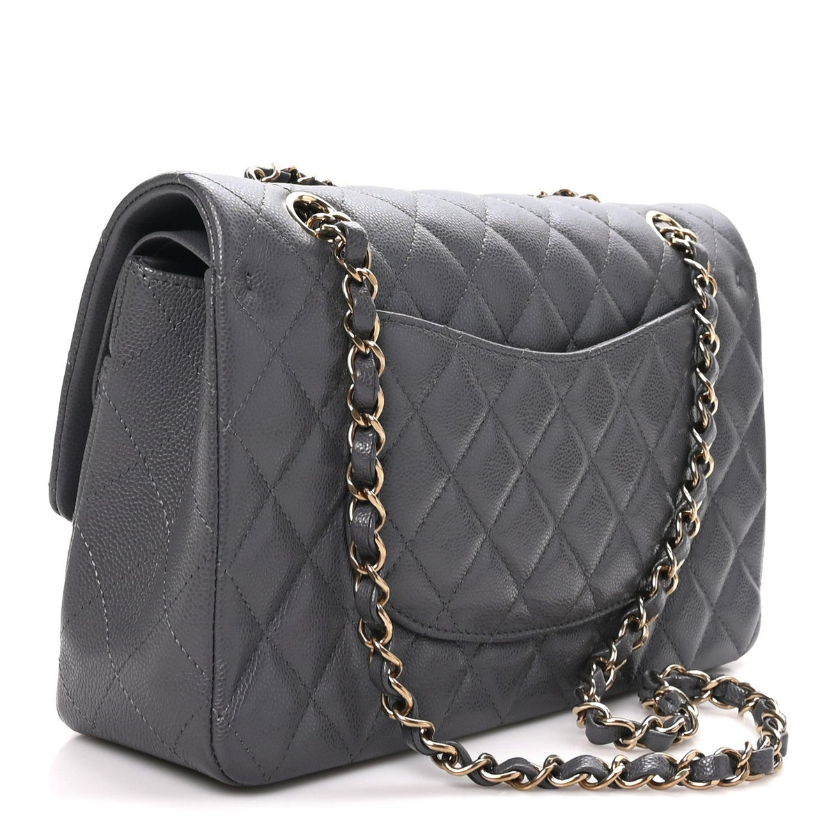 Caviar Quilted Medium Double Flap Dark Grey At My store