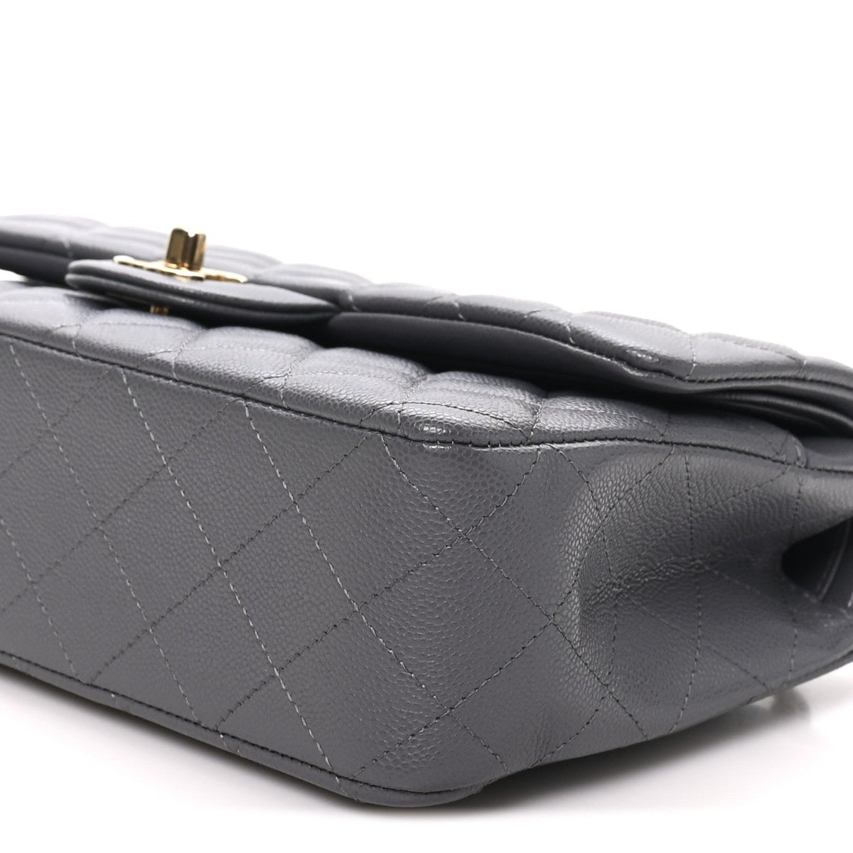 Caviar Quilted Medium Double Flap Dark Grey At My store