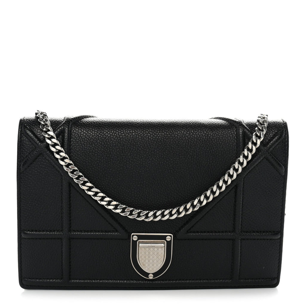Grained Calfskin Diorama Wallet on Chain Pouch Black AT My store