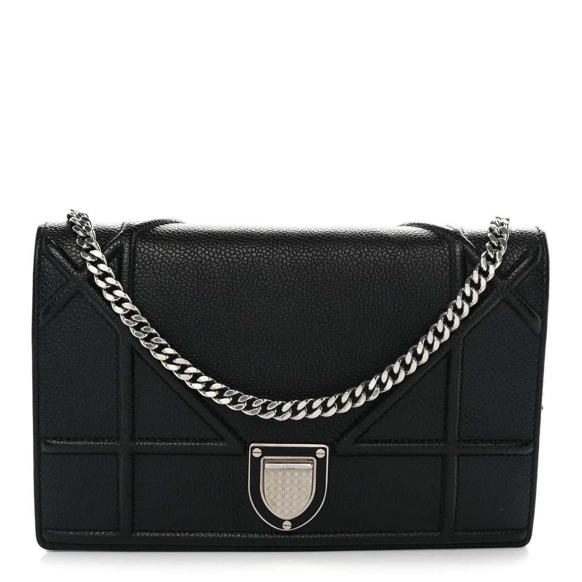 Grained Calfskin Diorama Wallet on Chain Pouch Black AT My store