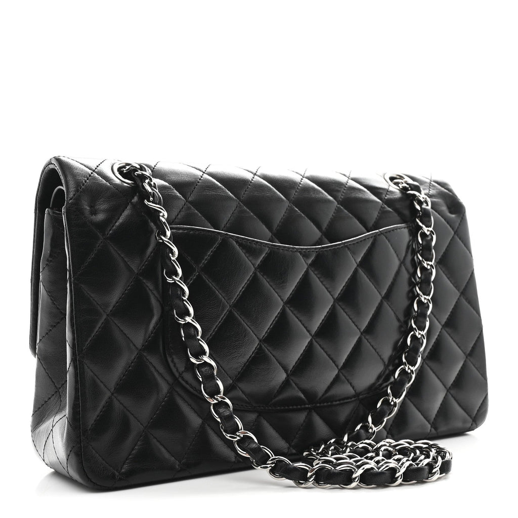 Lambskin Quilted Medium Double Flap Black At My store