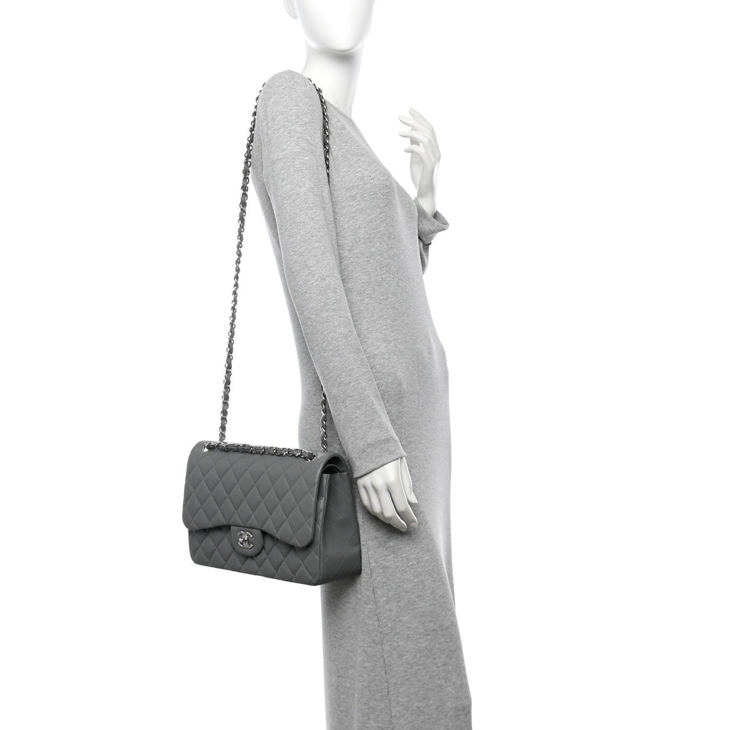 Caviar Quilted Jumbo Double Flap Grey At My store
