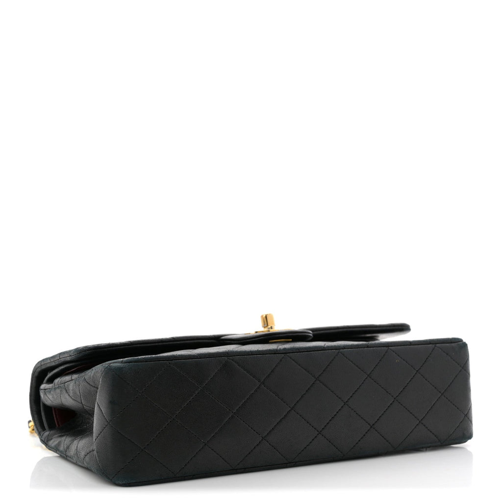 Lambskin Quilted Medium Double Flap Black At My store