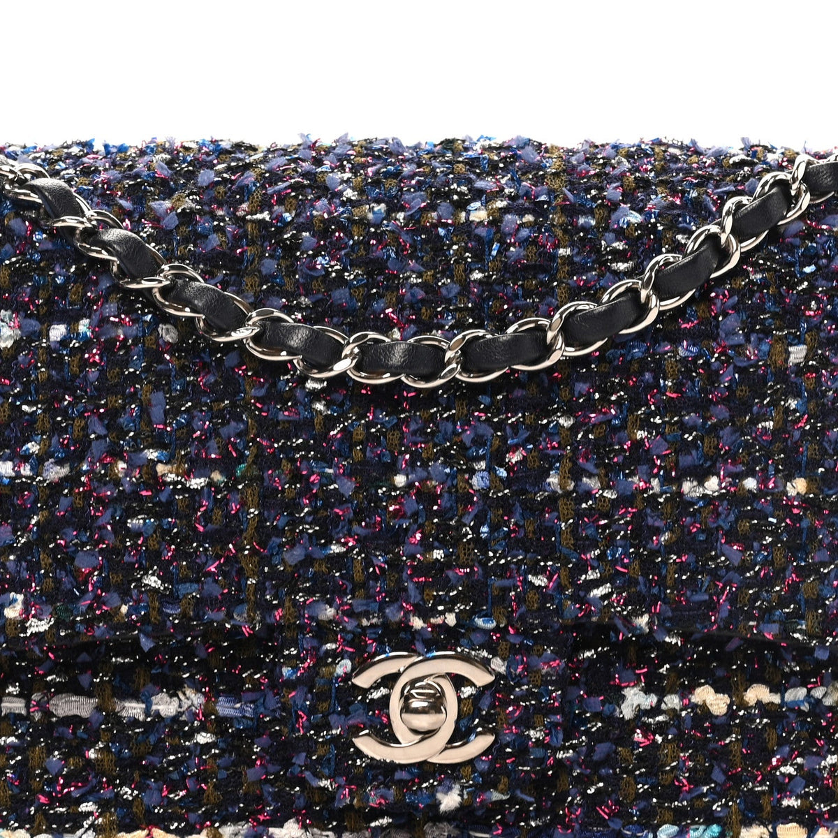 Tweed Quilted Medium Double Flap Blue Purple Khaki Pink At My store
