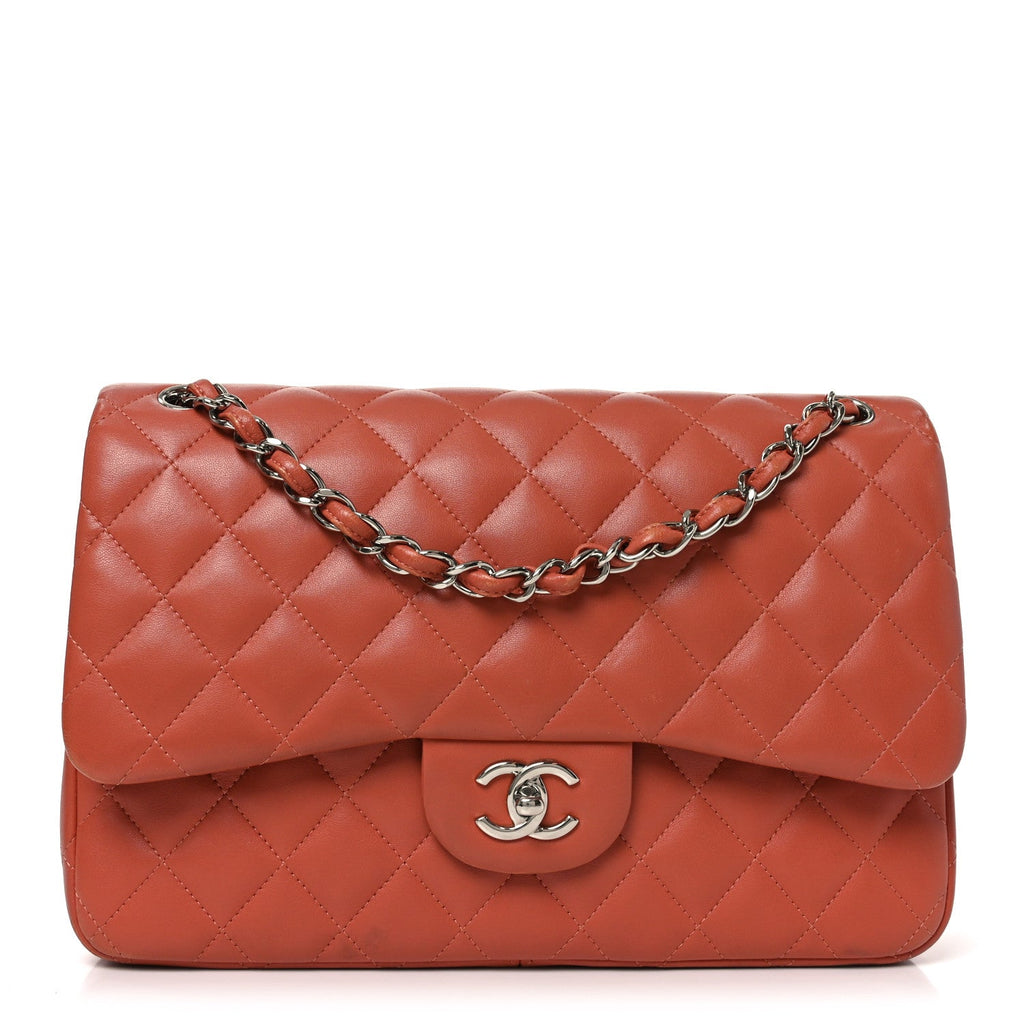 Lambskin Quilted Jumbo Double Flap Orange At My store
