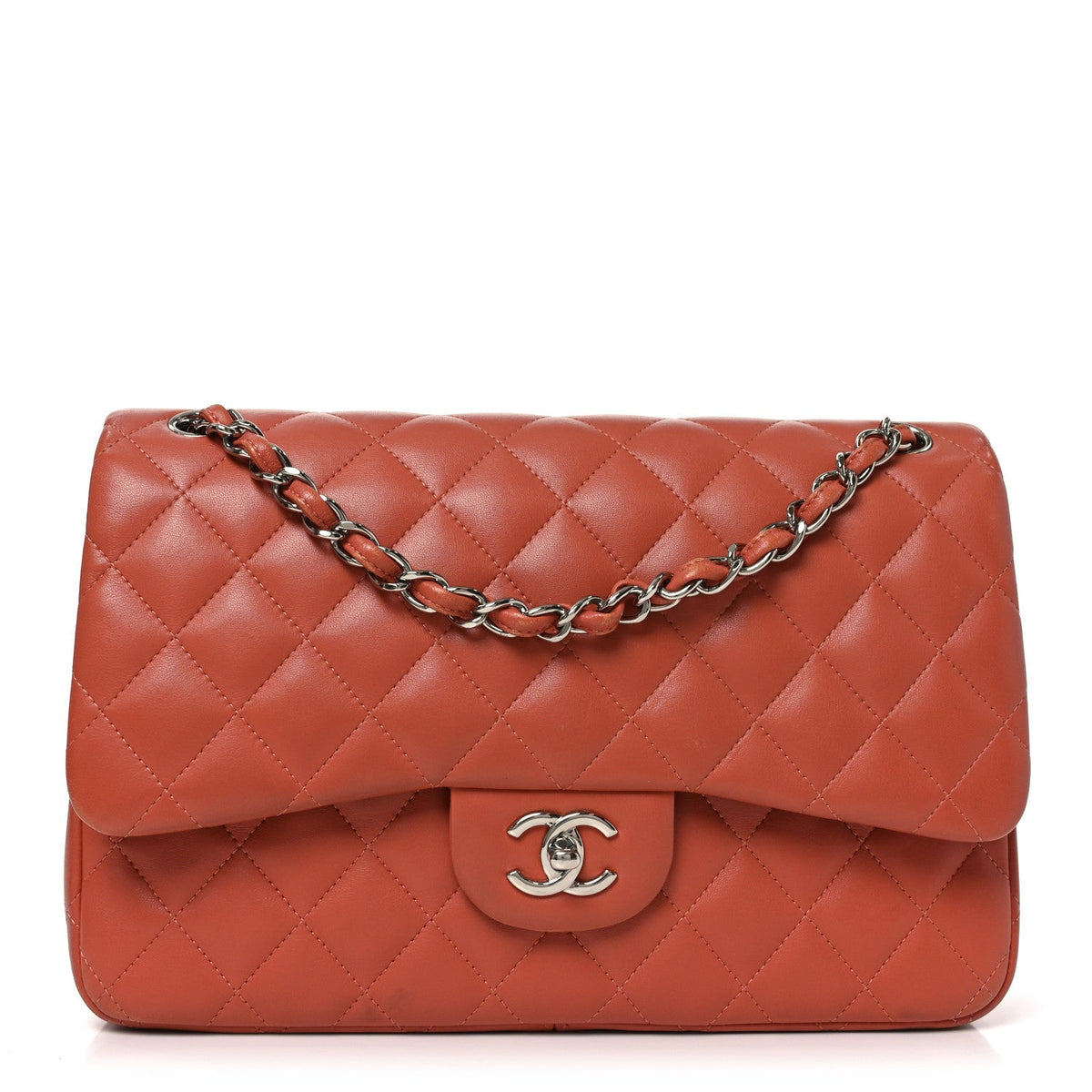 Lambskin Quilted Jumbo Double Flap Orange At My store