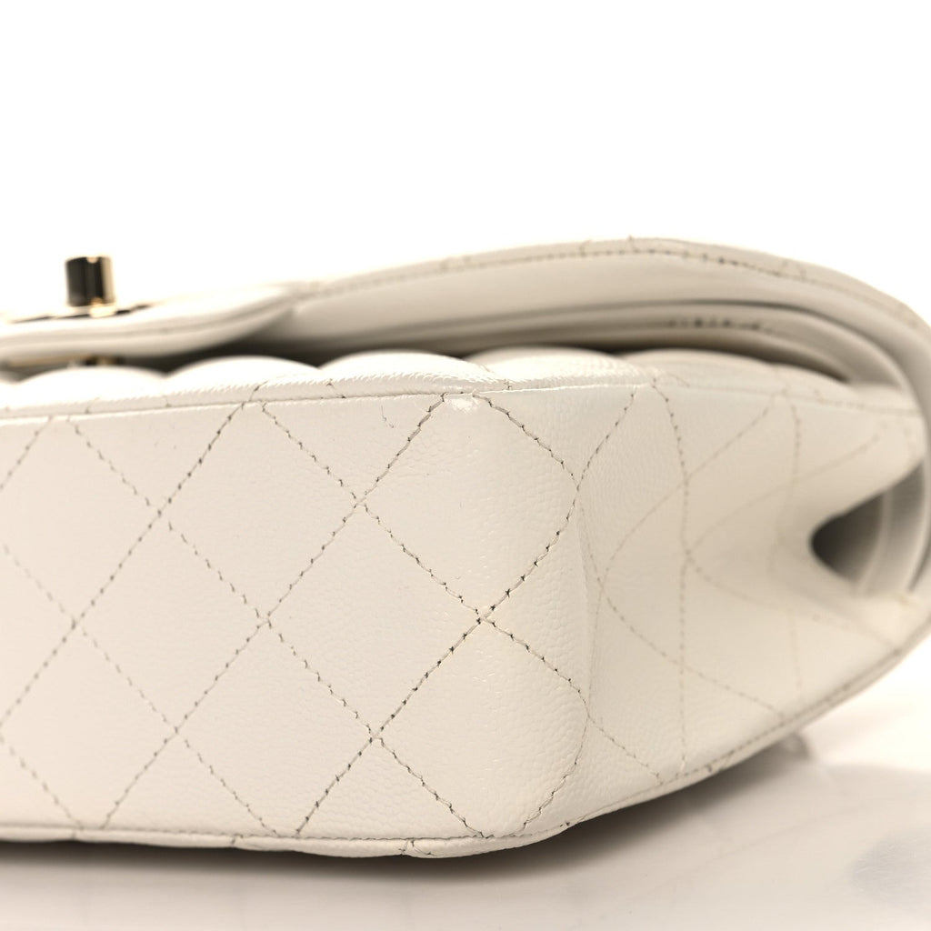 Caviar Quilted Small Double Flap White At My store