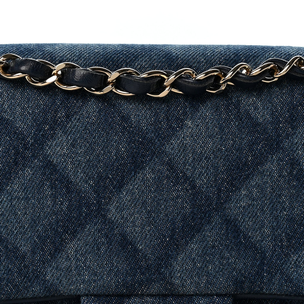 Printed Denim Quilted Medium Double Flap Light Blue At My store