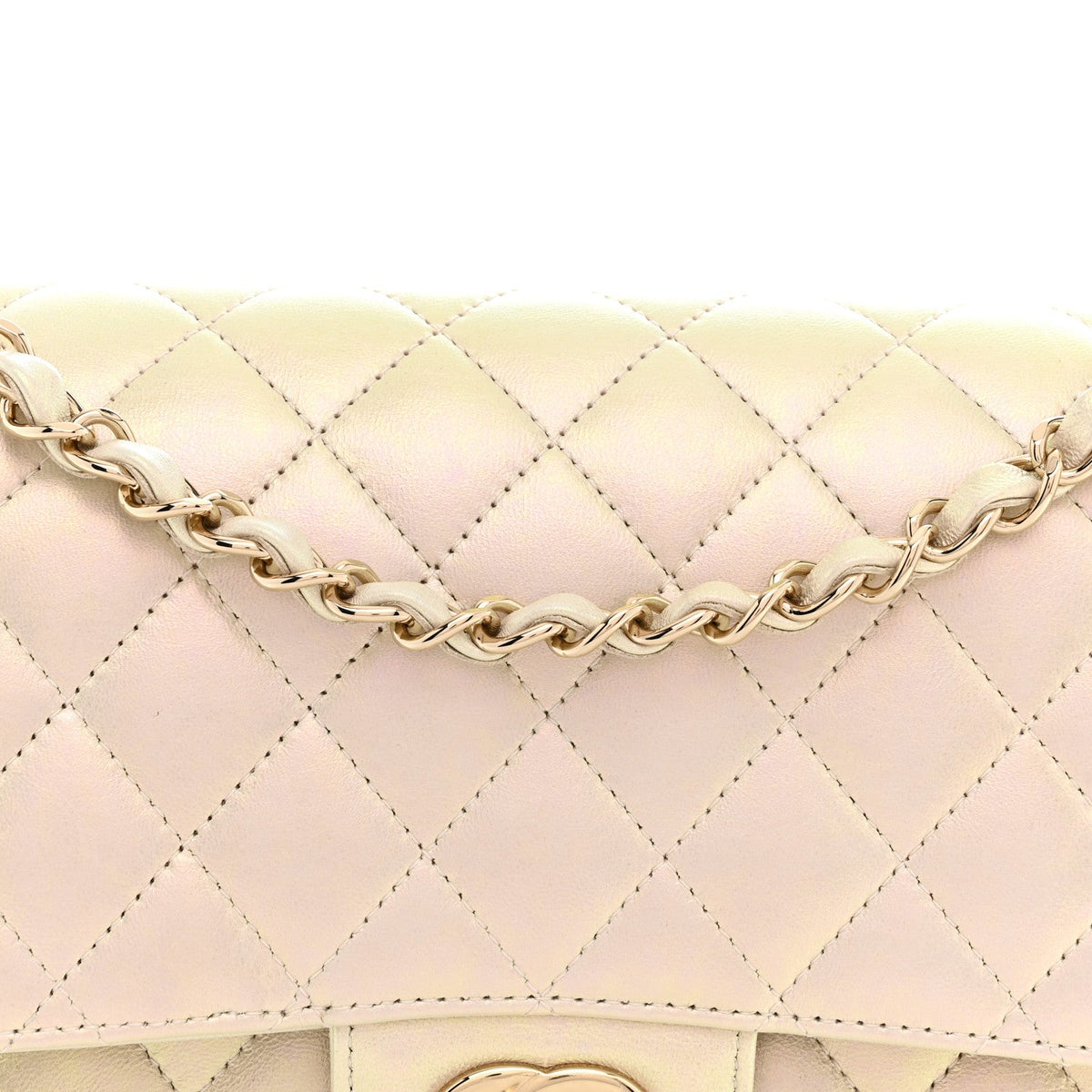 Iridescent Lambskin Quilted Medium Double Flap Ivory At My store