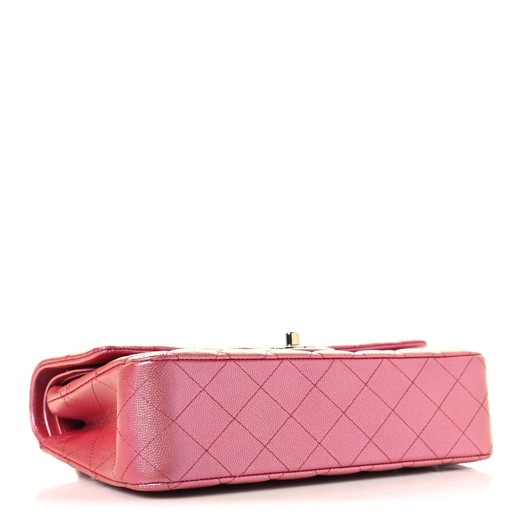Iridescent Caviar Quilted Medium Double Flap Dark Pink At My store