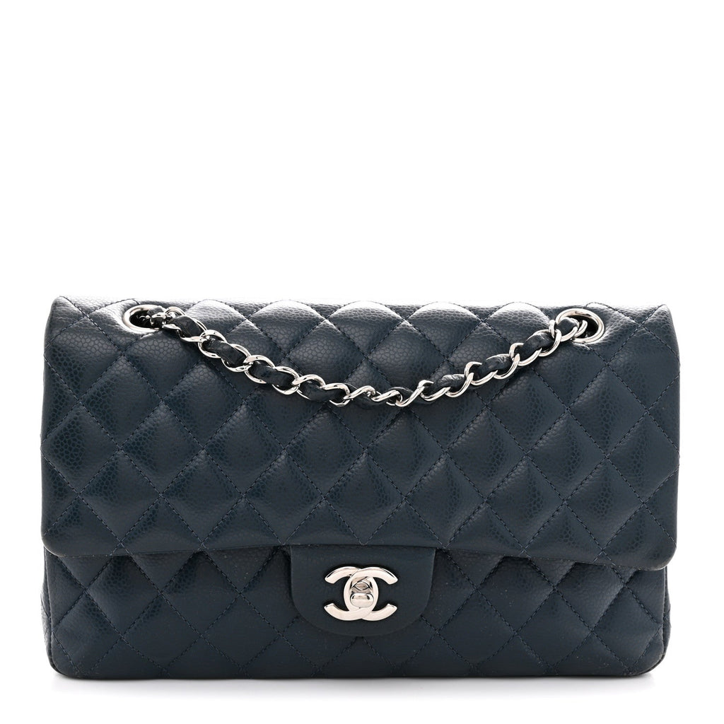 Caviar Quilted Medium Double Flap Navy At My store
