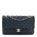 Caviar Quilted Medium Double Flap Navy At My store