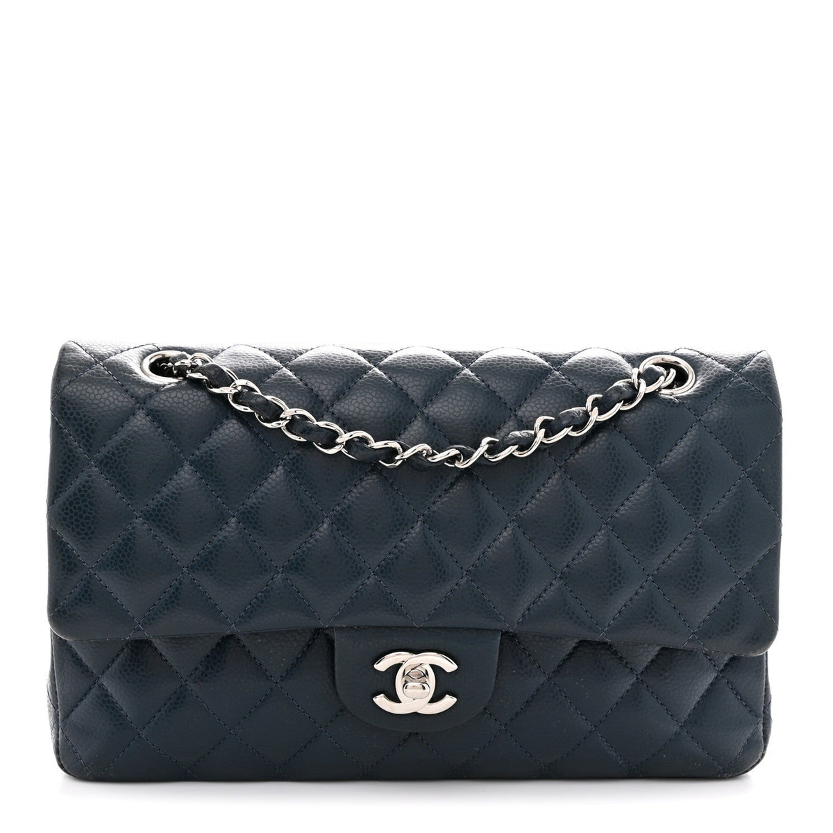 Caviar Quilted Medium Double Flap Navy At My store