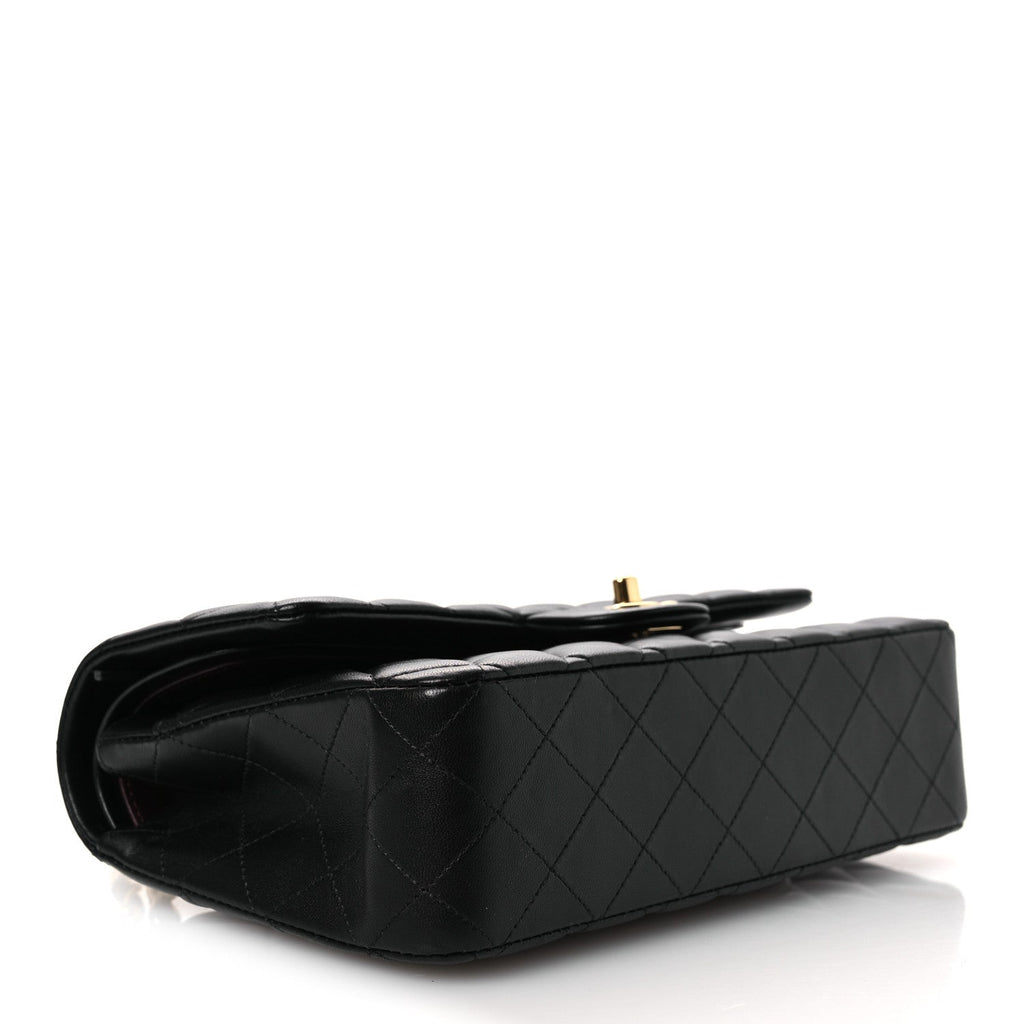 Lambskin Quilted Medium Double Flap Black At My store