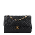 Lambskin Quilted Medium Double Flap Black At My store