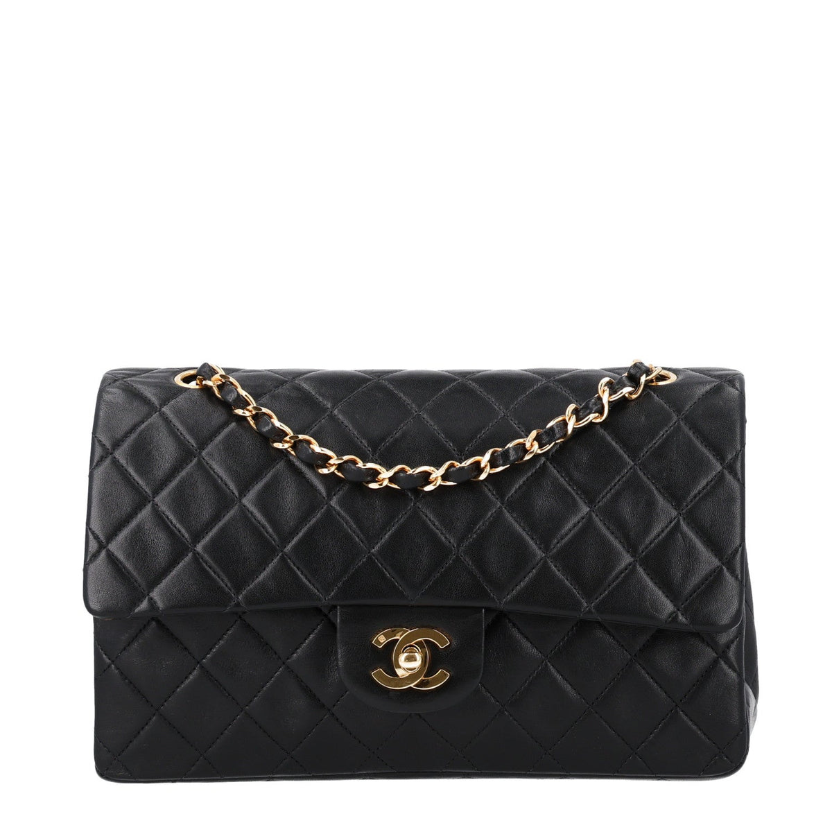 Lambskin Quilted Medium Double Flap Black At My store